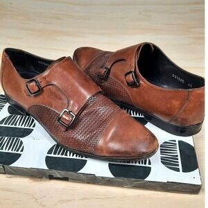 Canali Mens Brown Leather Woven Double Monk Strap Dress Shoes Size 45 12US